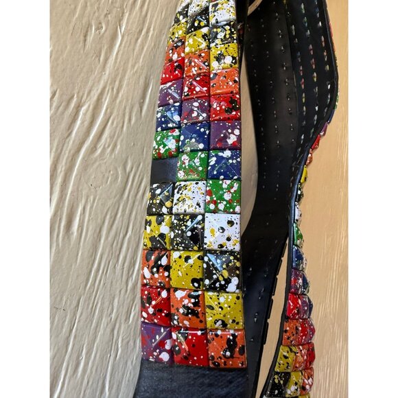 Lot of 2 Studded Punk Rock Belts – Splatter Paint & Red/Black - Picture 8 of 12